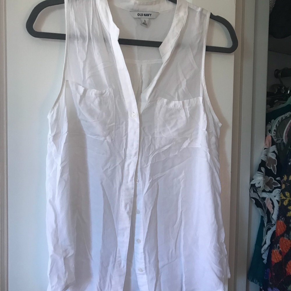 White linen button down tank top